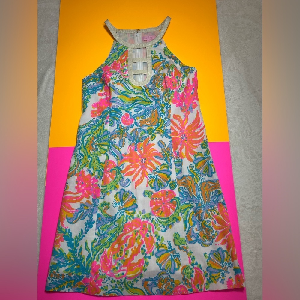 Lilly Pulitzer Kennedy Shift Resort White Casa Marina Halter Dress Size 4